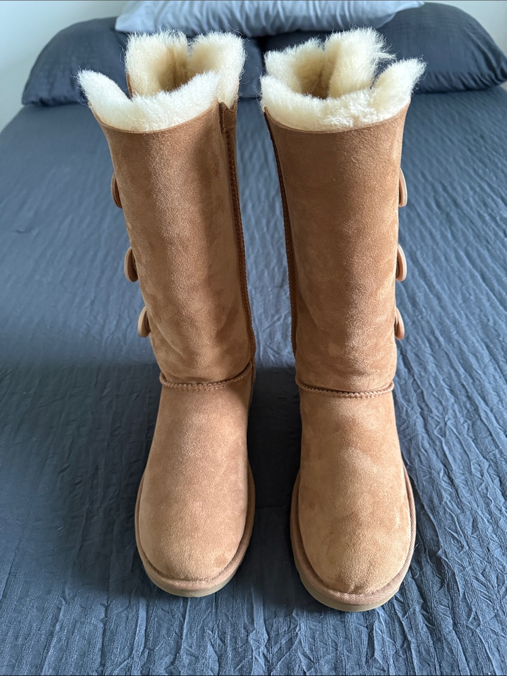 UGG Chestnut Suede Shearling Button Tall Boots